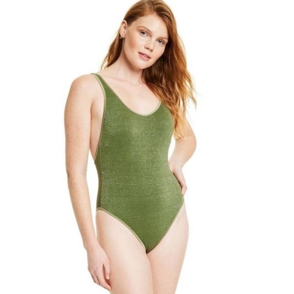 Fe Noel X Target Metallic High Leg Cheeky One Piece Swimsuit Dark Olive 1X NWT - Picture 1 of 9